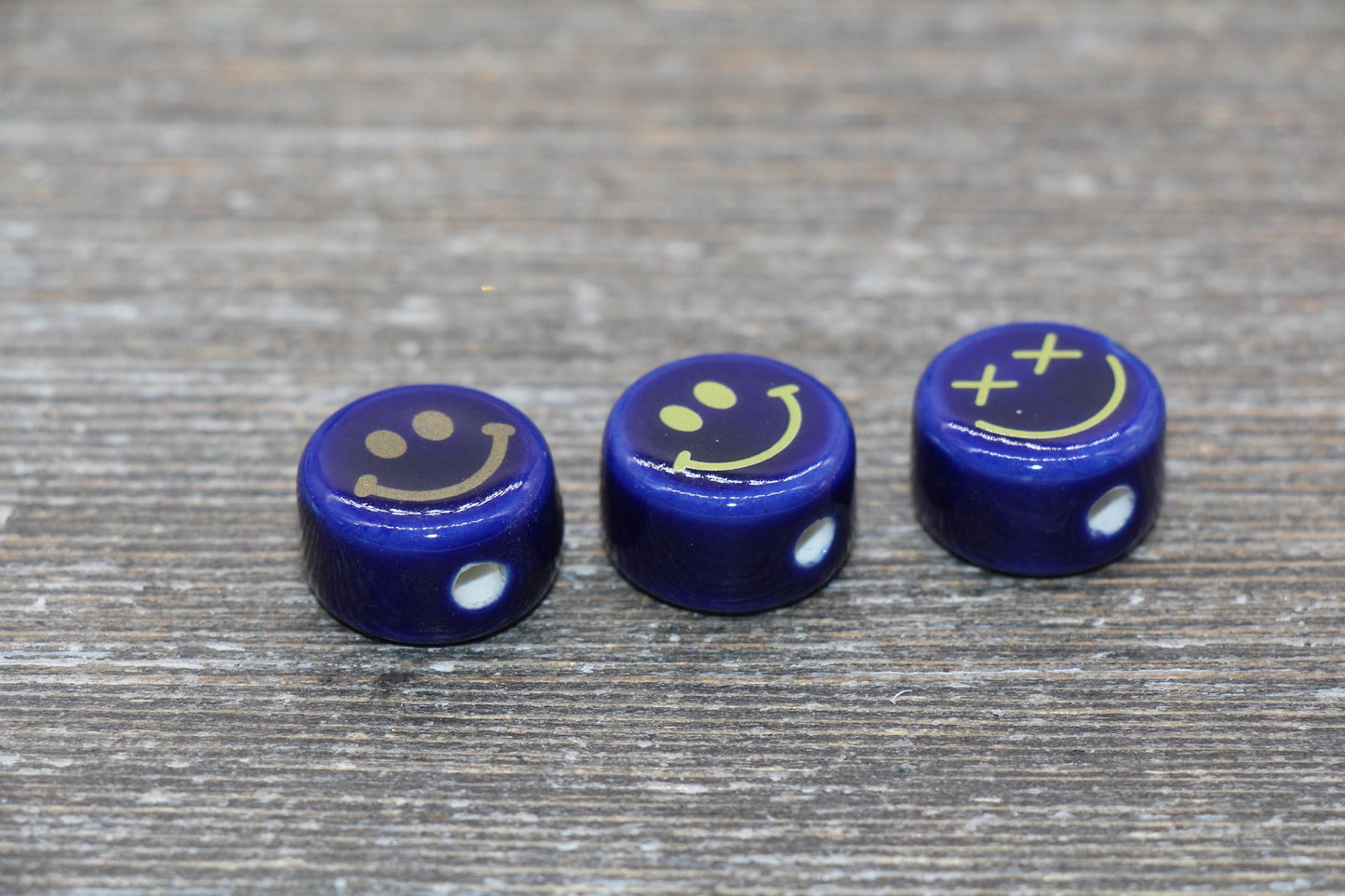 Blue Ceramic Smiley Face Beads, Happy Face Beads, Facial Expression Beads, Vertical Hole Beads
