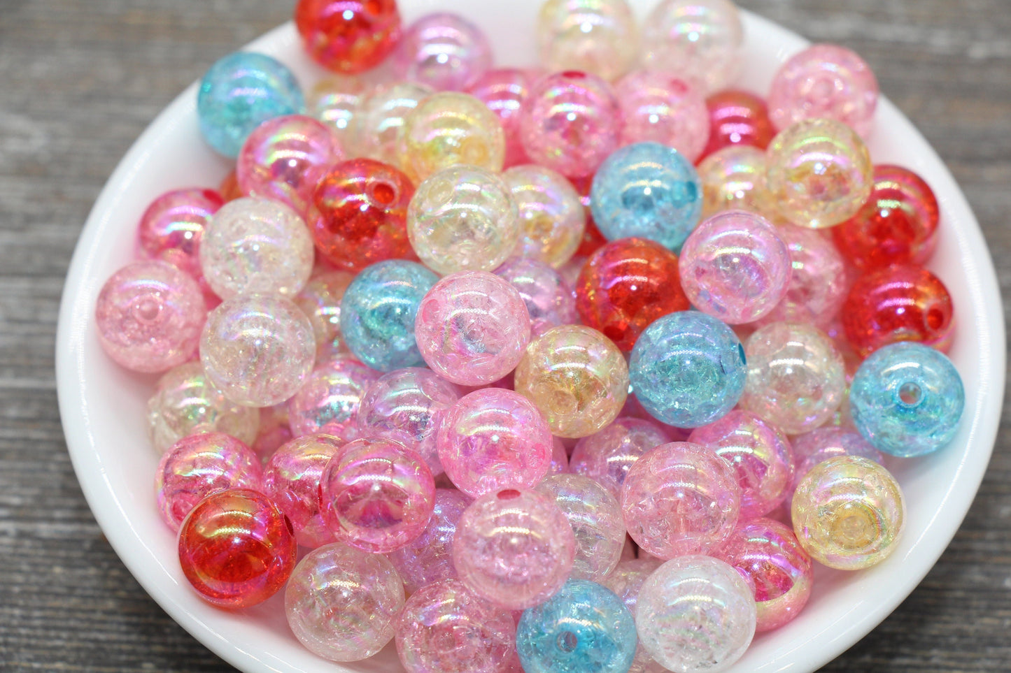 12mm Multicolor Iridescent Gumball Beads, Rainbow AB Acrylic Crackle Loose Beads, Bubblegum Beads, Chunky Beads, Smooth Round Beads #489