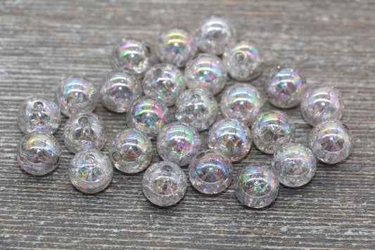 12mm Gray Iridescent Gumball Beads, Gray AB Acrylic Crackle Loose Beads, Bubblegum Beads, Chunky Beads, Smooth Round Beads #493