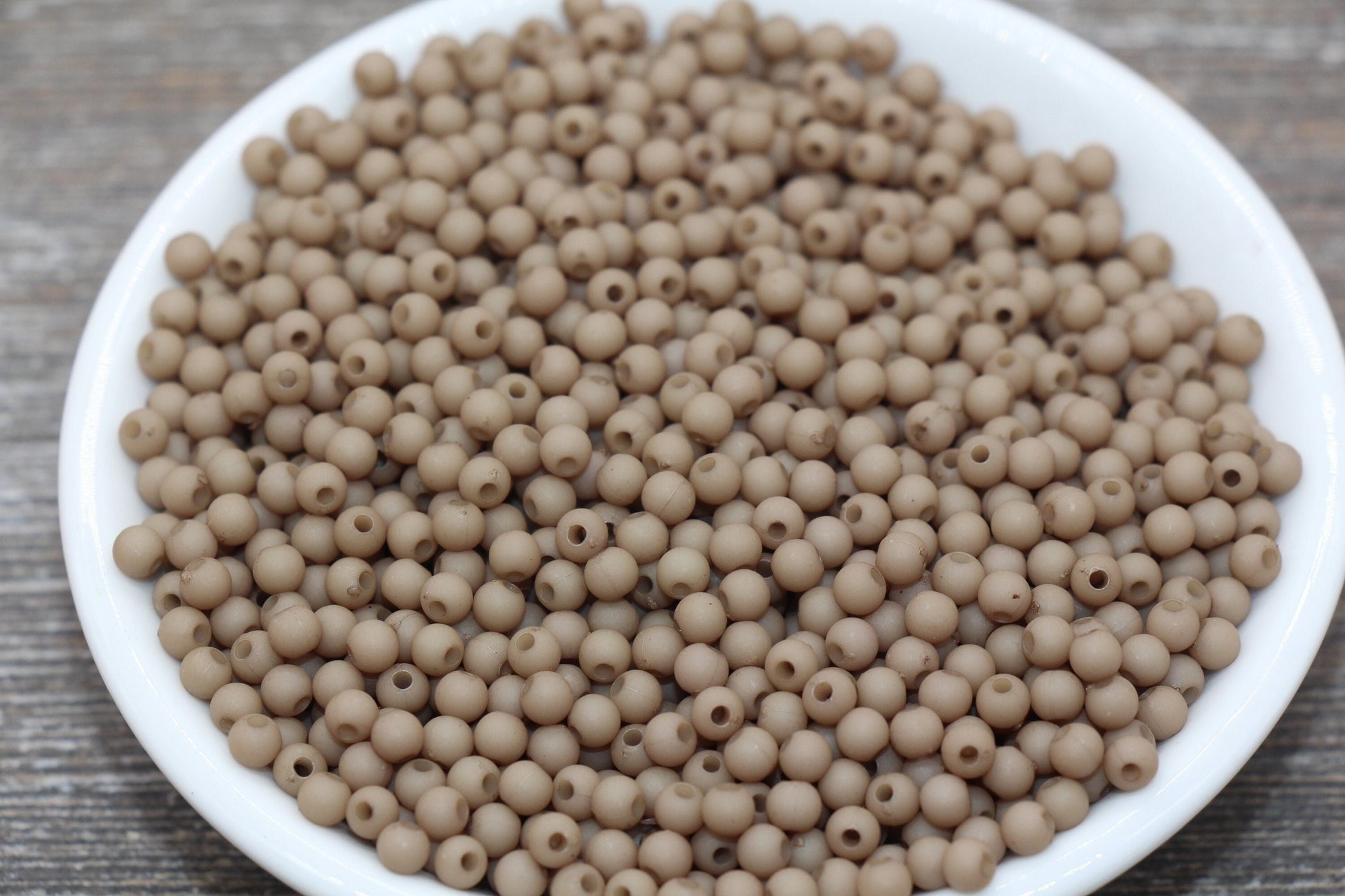 4mm Matte Taupe Round Beads, Acrylic Gumball Beads, Frosted Taupe Round Spacer Beads, Bubblegum Beads, Plastic Round Bead #1705