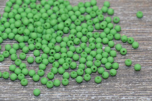 4mm Matte Forest Green Round Beads, Acrylic Gumball Bead, Frosted Green Round Spacer Beads, Bubblegum Beads, Plastic Round Bead #1708