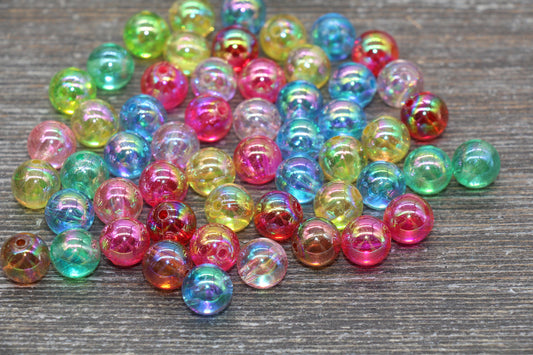 10mm Multicolor Iridescent Gumball Beads, Rainbow AB Transparent Loose Beads, Bubblegum Beads, Chunky Beads, Smooth Round Beads #1716