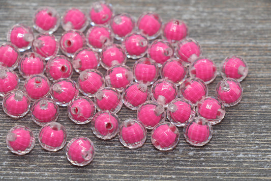 10mm Hot Pink Faceted Round Beads, Hot Pink Acrylic Round Gumball Beads, Bubblegum Beads, Plastic Faceted Round Bead #1726