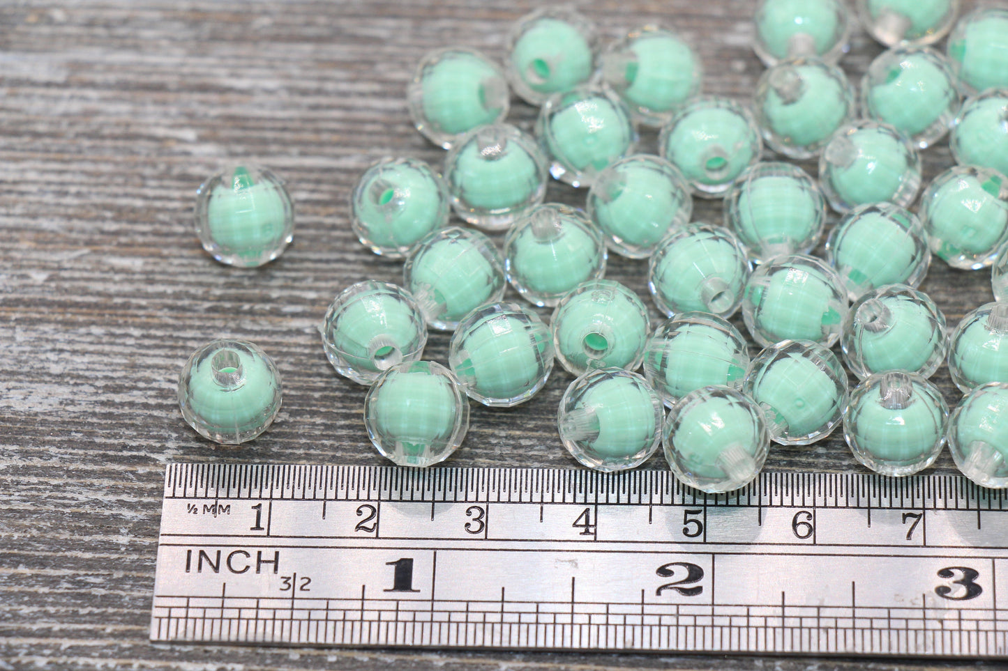 10mm Mint Green Faceted Round Beads, Mint Acrylic Round Gumball Beads, Bubblegum Beads, Plastic Faceted Round Bead #1728