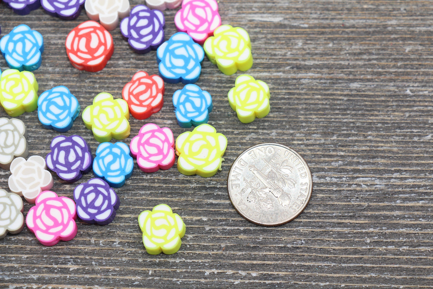 Multicolor Flower Polymer Clay Beads, Flower Cane Beads, Assorted Flower Beads, Roses Beads, Mix Colors Flower Beads #36