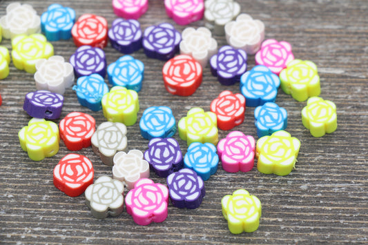 Multicolor Flower Polymer Clay Beads, Flower Cane Beads, Assorted Flower Beads, Roses Beads, Mix Colors Flower Beads #36
