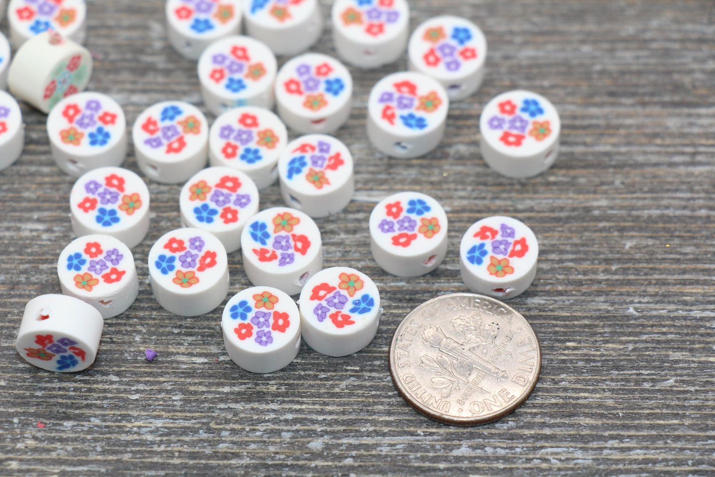 Flower Polymer Clay Beads, Flower Printed Beads, Assorted Flower Beads, Roses Beads, Mix Colors Flower Beads #39