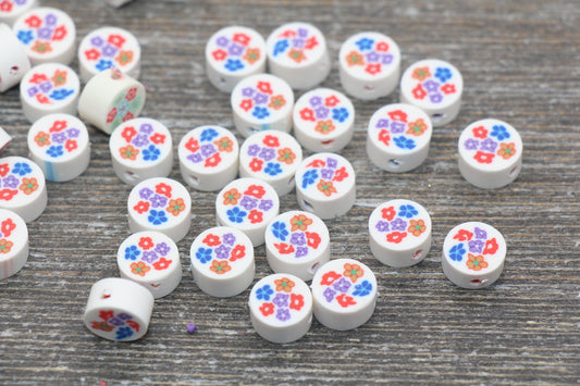 Flower Polymer Clay Beads, Flower Printed Beads, Assorted Flower Beads, Roses Beads, Mix Colors Flower Beads #39