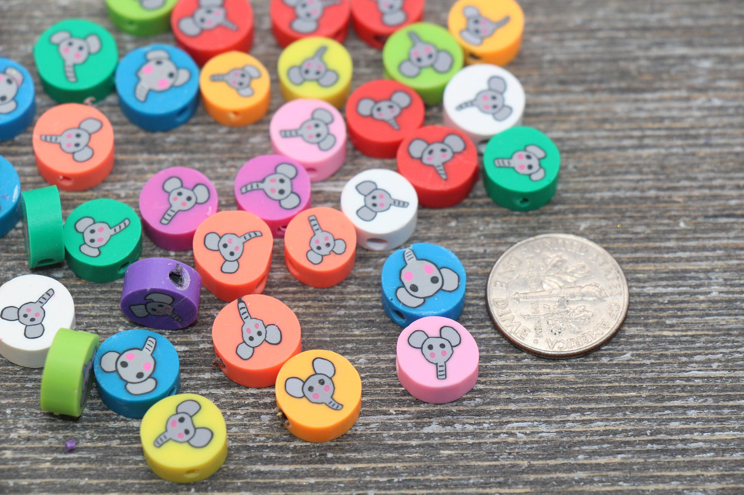 Elephant Polymer Clay Beads, Multicolor Elephant Clay Beads, Animal Beads, Jewelry Beads #43