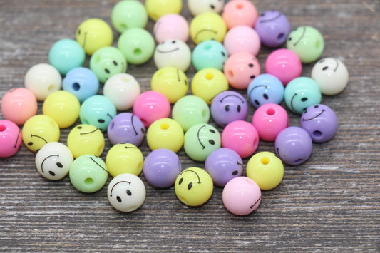 Smiley Face Round Beads, Emoji Beads, Happy Face Beads, Multicolor Smiley Face Gumball Beads, Chunky Beads, Size 10mm #514