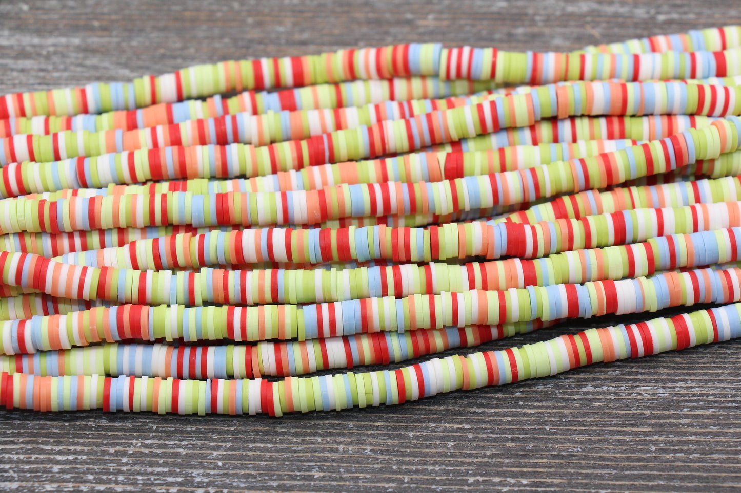 6mm Multicolored Heishi Beads, Mixed Color Polymer Clay Disc Beads, African Disc Beads, Wholesale Vinyl Heishi, 16 inch Strand #200