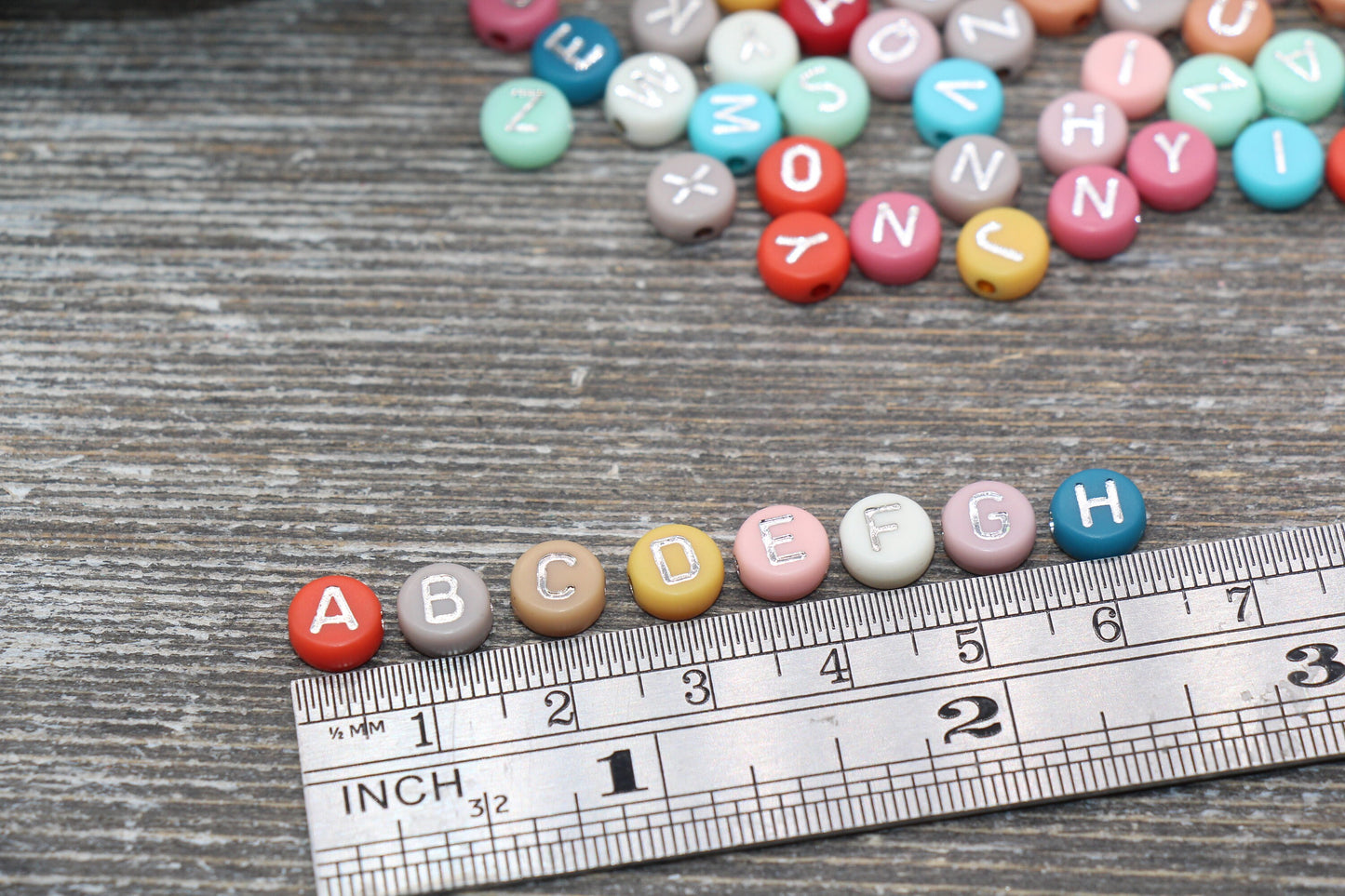 NEW COLOR! Multicolor Round Alphabet Letter Beads, Multicolored Beads with Silver Letters, Acrylic Round Name Beads, Size 7mm #15