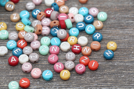 NEW COLOR! Multicolor Round Alphabet Letter Beads, Multicolored Beads with Silver Letters, Acrylic Round Name Beads, Size 7mm #15