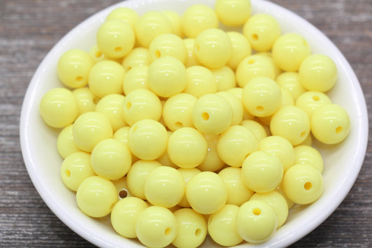 12mm Light Yellow Gumball Beads, Round Acrylic Loose Beads, Bubblegum Beads, Chunky Beads, Round Plastic Beads #890
