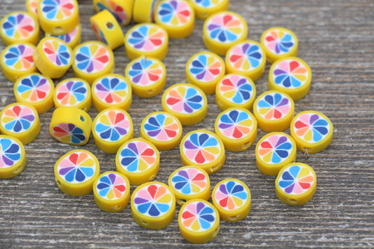 Assorted Polymer Clay Beads, Rainbow Color Round Beads, Jewelry Beads #38