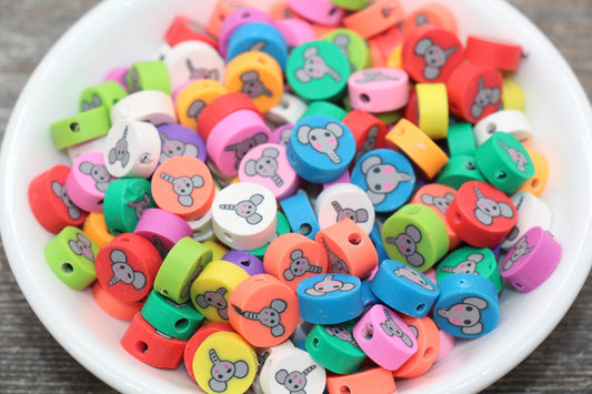 Elephant Polymer Clay Beads, Multicolor Elephant Clay Beads, Animal Beads, Jewelry Beads #43