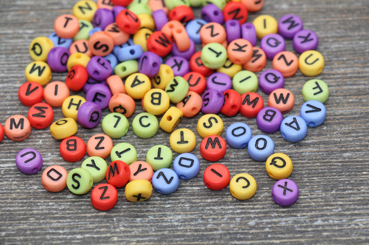 Multicolored Alphabet Letter Beads, Acrylic Mix Colors Letter Beads, Colorful Round Letter Beads, Name Initial Beads 7mm #384