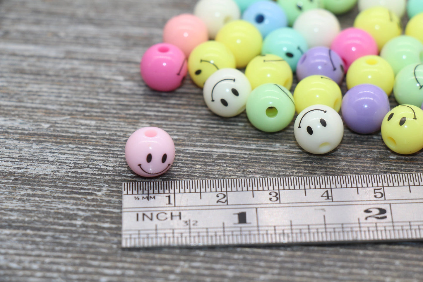 Smiley Face Round Beads, Emoji Beads, Happy Face Beads, Multicolor Smiley Face Gumball Beads, Chunky Beads, Size 10mm #514