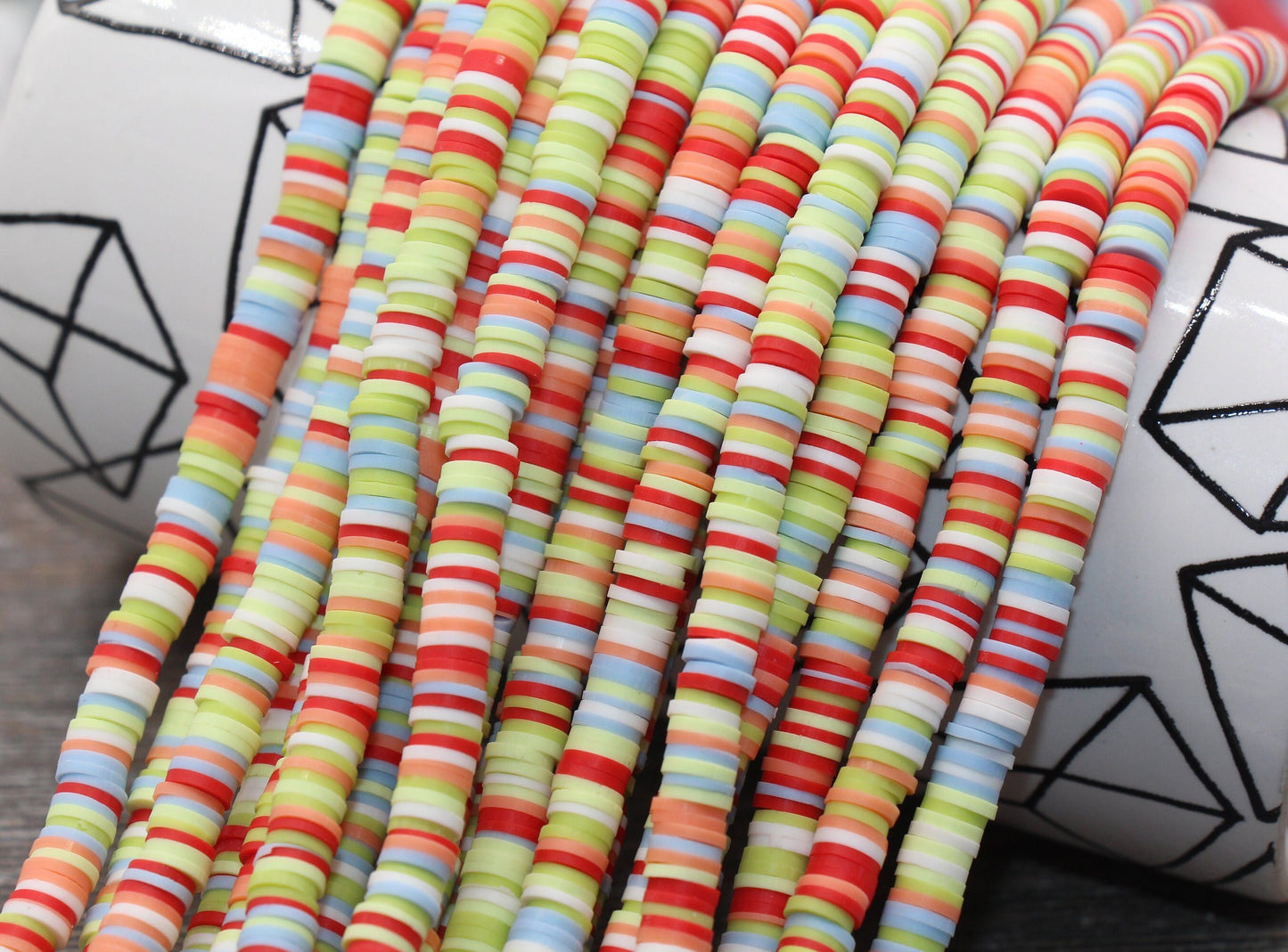 6mm Multicolored Heishi Beads, Mixed Color Polymer Clay Disc Beads, African Disc Beads, Wholesale Vinyl Heishi, 16 inch Strand #200