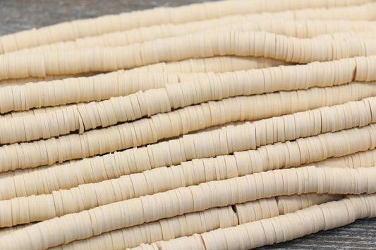 8mm Beige Heishi Beads, Beige Polymer Clay Disc Beads, African Disc Beads, Vinyl Heishi, 16 inch Strand #34