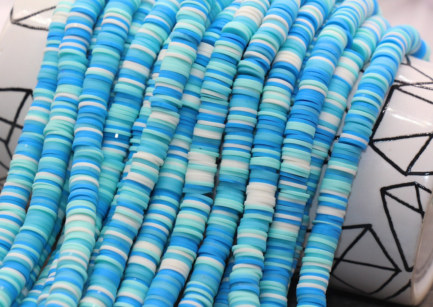 8mm Multicolored Heishi Beads, Blue Multicolor Polymer Clay Disc Beads, African Disc Beads, Vinyl Heishi, 16 inch Strand #240