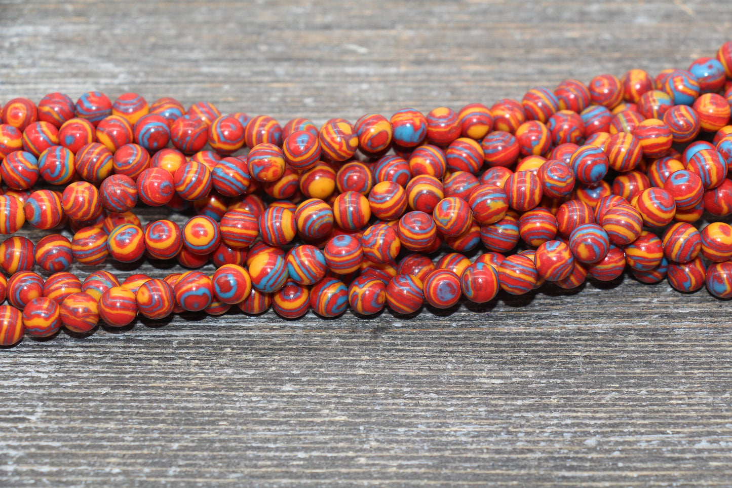 Malachite Beads, Peacock Beads, Smooth Gemstone Round Beads, Mixed Colors Red Blue and Yellow Beads, Sizes 6mm 8mm 10mm 12mm #105
