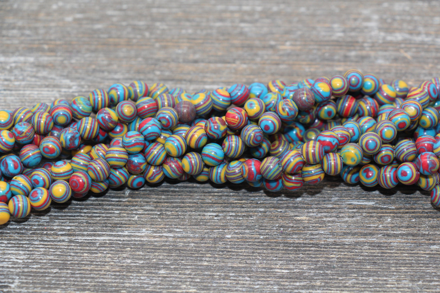 Peacock Stone Beads, Malachite Synthetic Beads, Smooth Gemstone Round Beads, Red Yellow and Blue Beads, Sizes 4mm 6mm 8mm 10mm 12mm #158