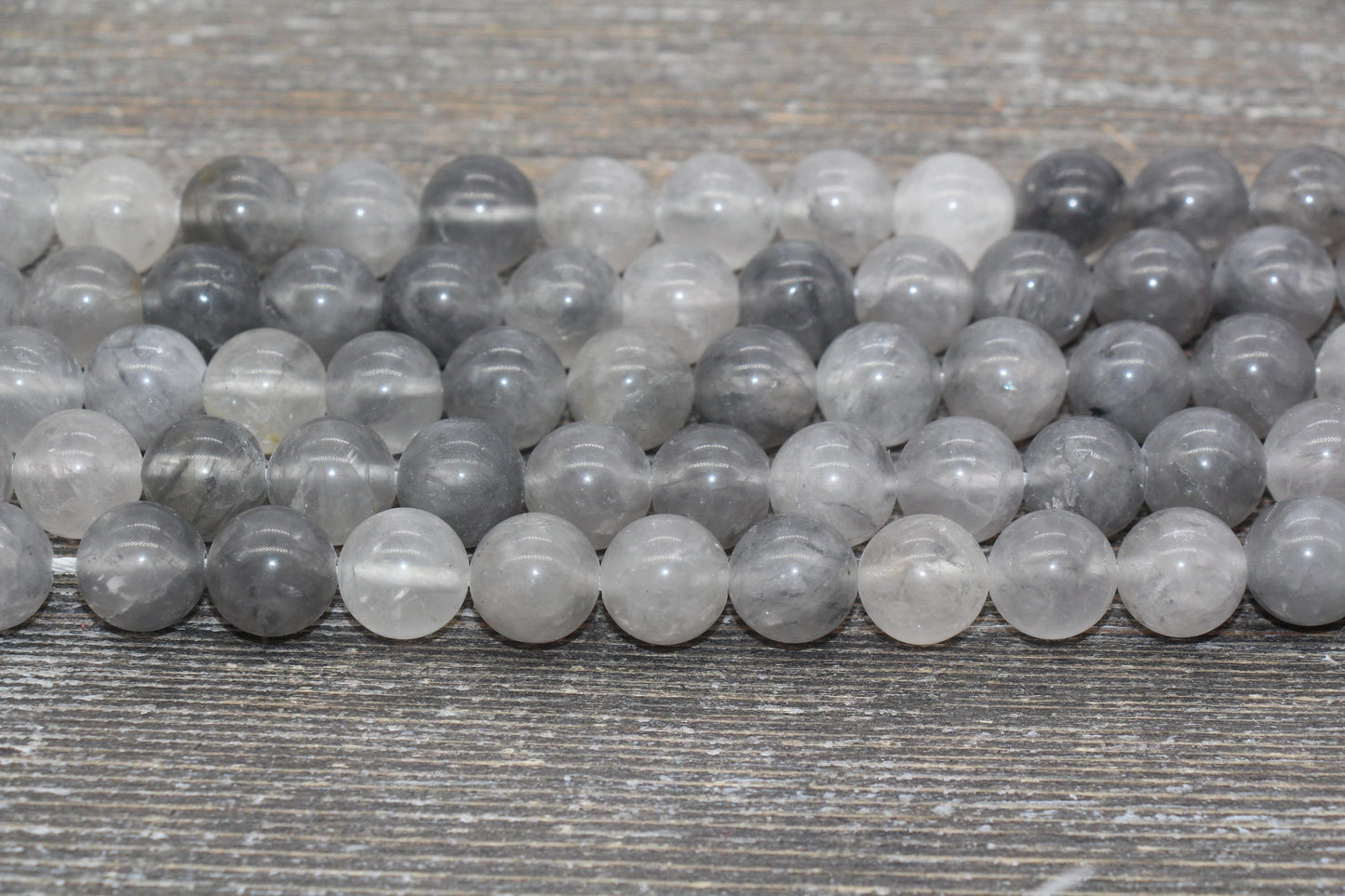 Cloudy Quartz Beads, Gray Cloudy Quartz Gemstone, Smooth Round Beads, Sizes 6mm 8mm 10mm, Full Strand 15.5 inch, #85