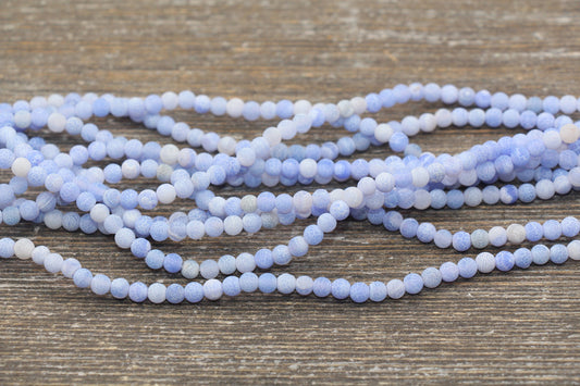 Blue Effloresce Agate Beads, Crackled Agate Bead, Frosted Round Matte Gemstone Loose Beads, 4mm 6mm 8mm 10mm 12mm, Full Strand, #113