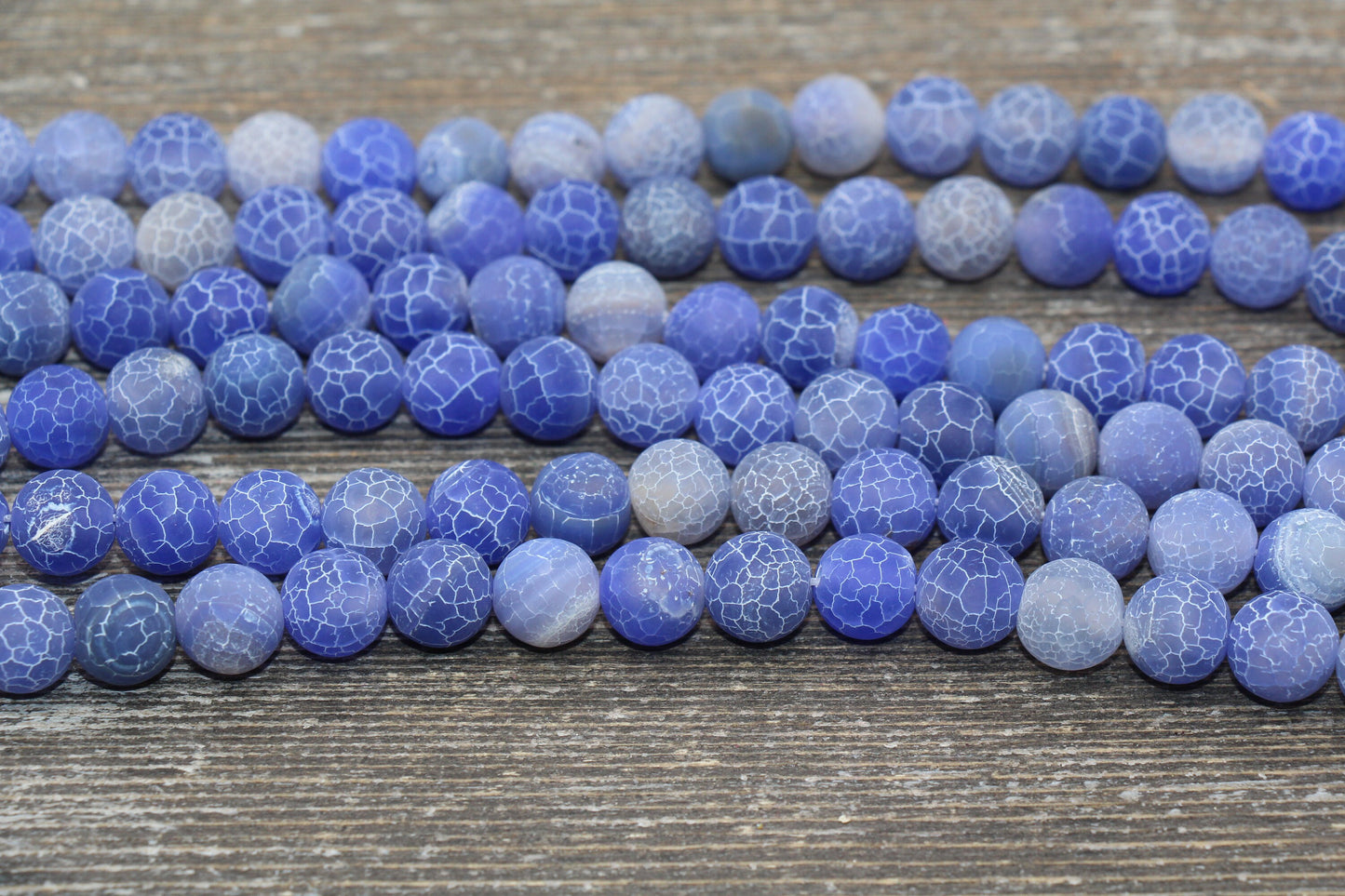 Blue Effloresce Agate Beads, Crackled Agate Bead, Frosted Round Matte Gemstone Loose Beads, 4mm 6mm 8mm 10mm 12mm, Full Strand, #113
