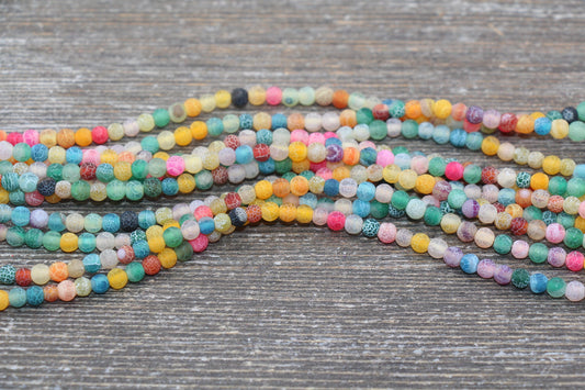 Rainbow Effloresce Agate Beads, Multicolor Crackled Agate Bead, Frosted Matte Gemstone Loose Beads, 4mm 6mm 8mm 10mm 12mm, #209