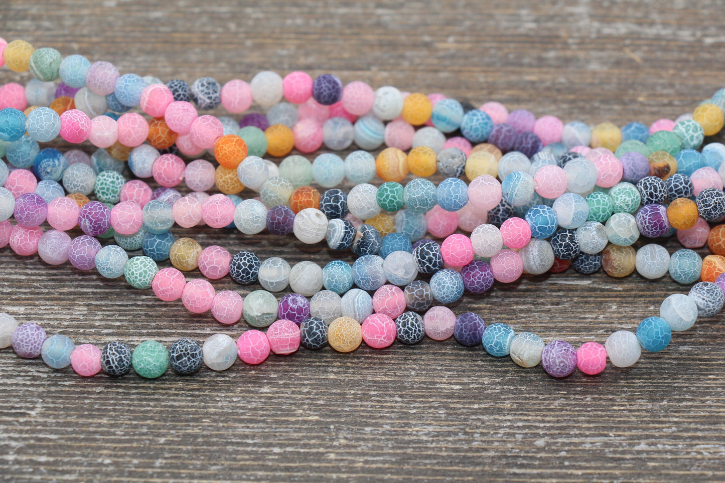 Rainbow Effloresce Agate Beads, Multicolor Crackled Agate Bead, Frosted Matte Gemstone Loose Beads, 4mm 6mm 8mm 10mm 12mm, #209