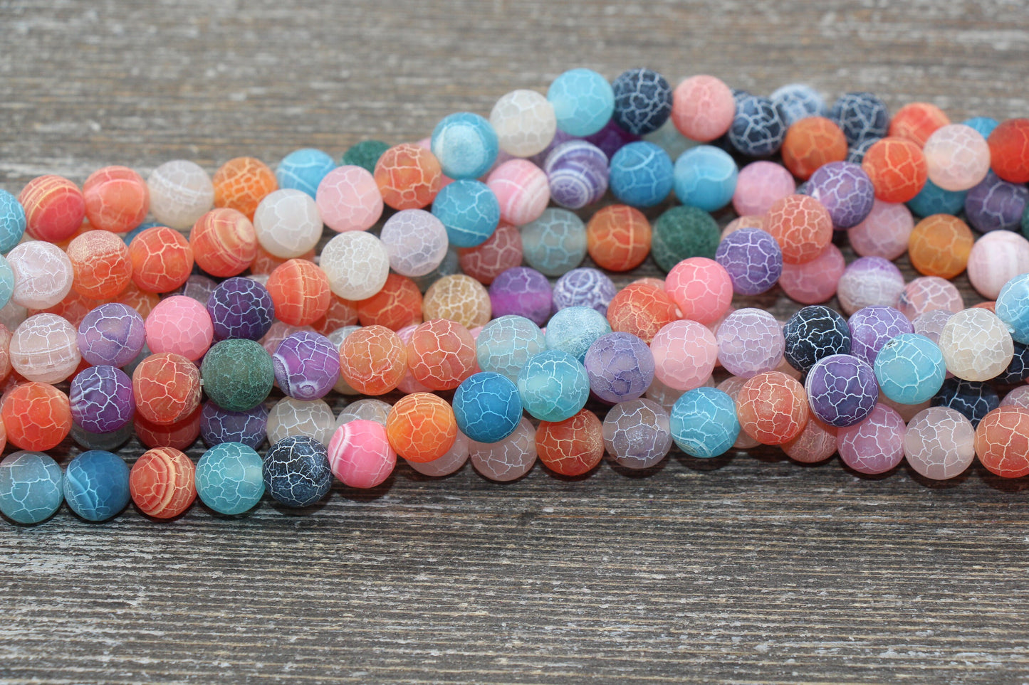 Rainbow Effloresce Agate Beads, Multicolor Crackled Agate Bead, Frosted Matte Gemstone Loose Beads, 4mm 6mm 8mm 10mm 12mm, #209