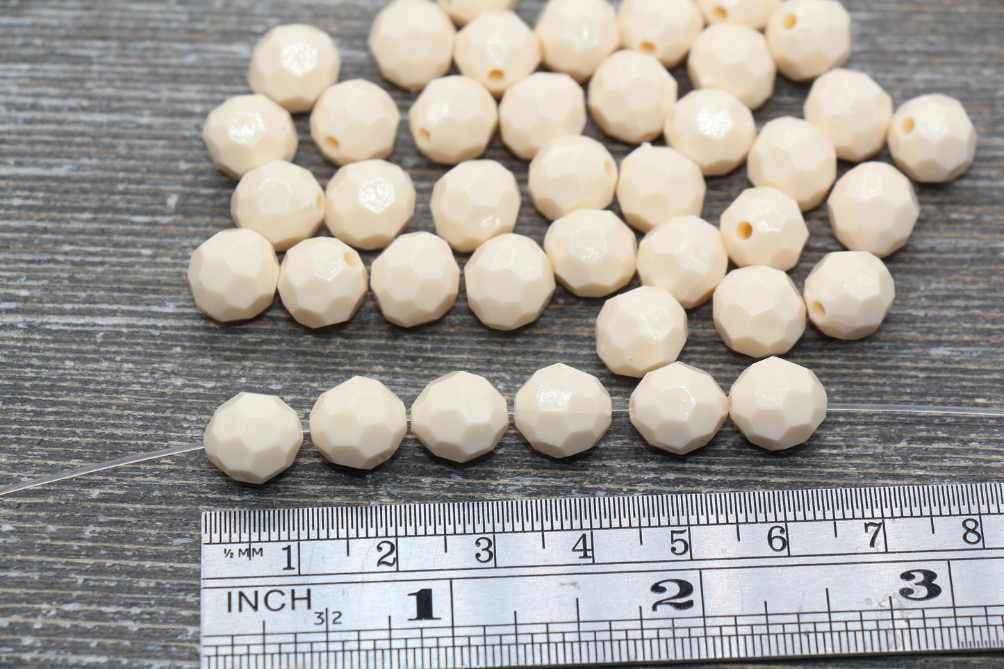 10mm Light Creamy Yellow Faceted Gumball Beads, Round Acrylic Loose Beads, Chunky Beads, Faceted Plastic Beads, Bubble Gum Beads #565
