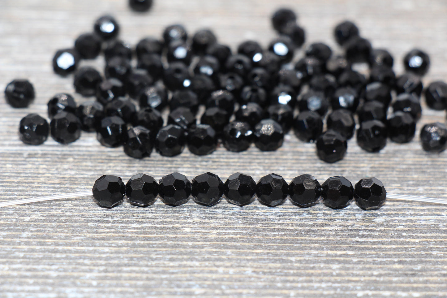 6mm Black Faceted Gumball Beads, Faceted Acrylic Loose Beads, Bubblegum Beads, Chunky Beads, Plastic Faceted Bead #1738