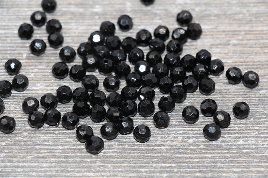 6mm Black Faceted Gumball Beads, Faceted Acrylic Loose Beads, Bubblegum Beads, Chunky Beads, Plastic Faceted Bead #1738