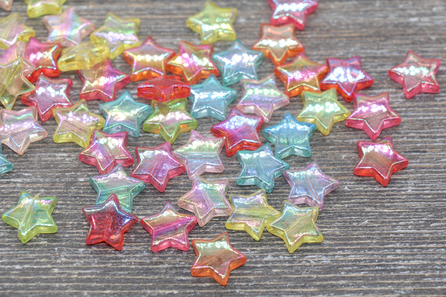 Iridescent Translucent Multicolored Star Beads, Rainbow Acrylic Star Beads, Plastic Colorful Star Beads #1744