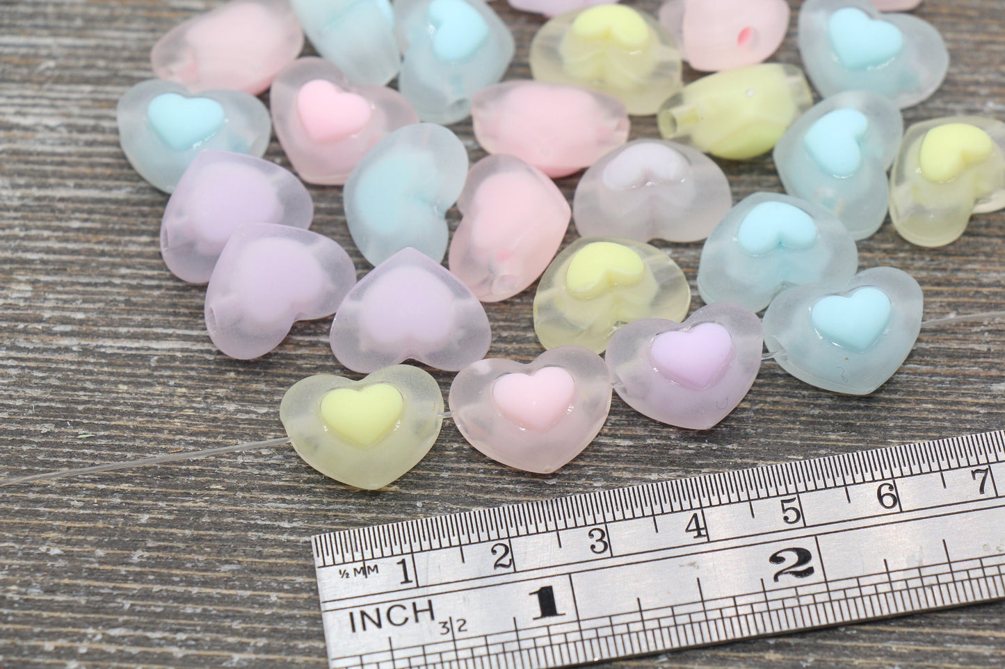 Large Heart Beads, Multicolor Heart Beads, Rainbow Acrylic Heart Beads, Plastic Colorful Heart Beads #1746