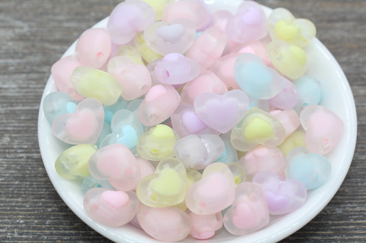 Large Heart Beads, Multicolor Heart Beads, Rainbow Acrylic Heart Beads, Plastic Colorful Heart Beads #1746