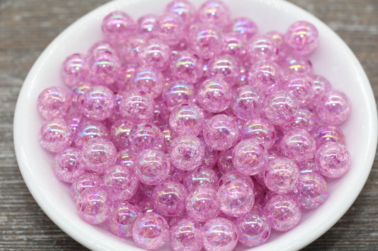 10mm Purple AB Gumball Beads, Iridescent Acrylic Crackle Loose Beads, Bubblegum Beads, Chunky Beads, Smooth Round Plastic Beads #336