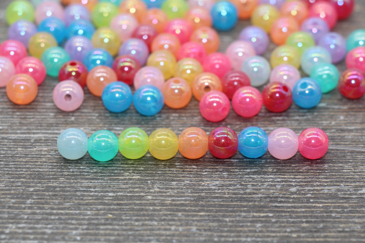 8mm Jelly Multicolor AB Gumball Beads, Iridescent Acrylic Round Loose Beads, Bubblegum Beads, Chunky Beads, Smooth Round Plastic Beads #1761