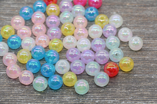 10mm Jelly Multicolor AB Gumball Beads, Iridescent Acrylic Loose Beads, Bubblegum Beads, Chunky Beads, Smooth Round Plastic Beads #1762