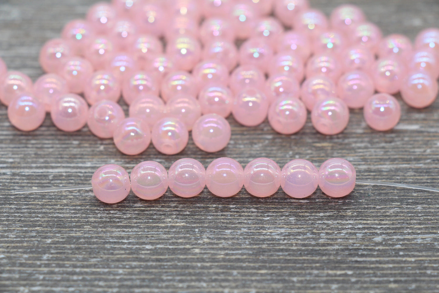 8mm Jelly Pink AB Gumball Beads, Iridescent Acrylic Round Loose Beads, Bubblegum Beads, Chunky Beads, Smooth Round Plastic Beads #1765