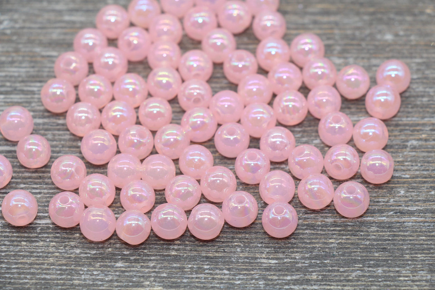 8mm Jelly Pink AB Gumball Beads, Iridescent Acrylic Round Loose Beads, Bubblegum Beads, Chunky Beads, Smooth Round Plastic Beads #1765
