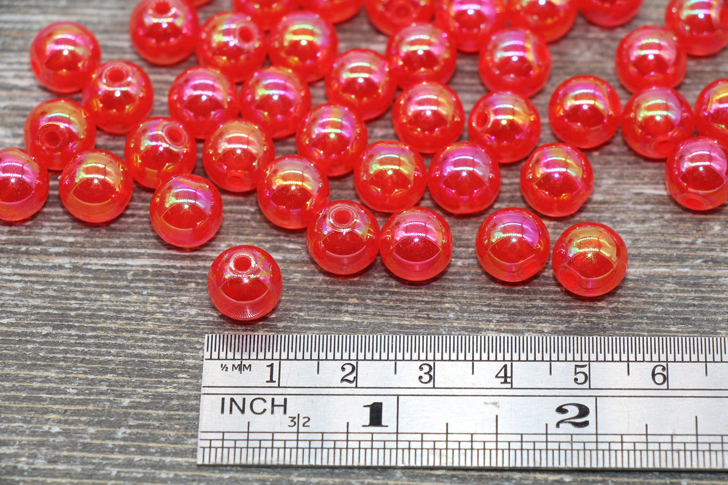 10mm Jelly Red AB Gumball Beads, Iridescent Acrylic Loose Beads, Bubblegum Beads, Chunky Beads, Smooth Round Plastic Beads #1771