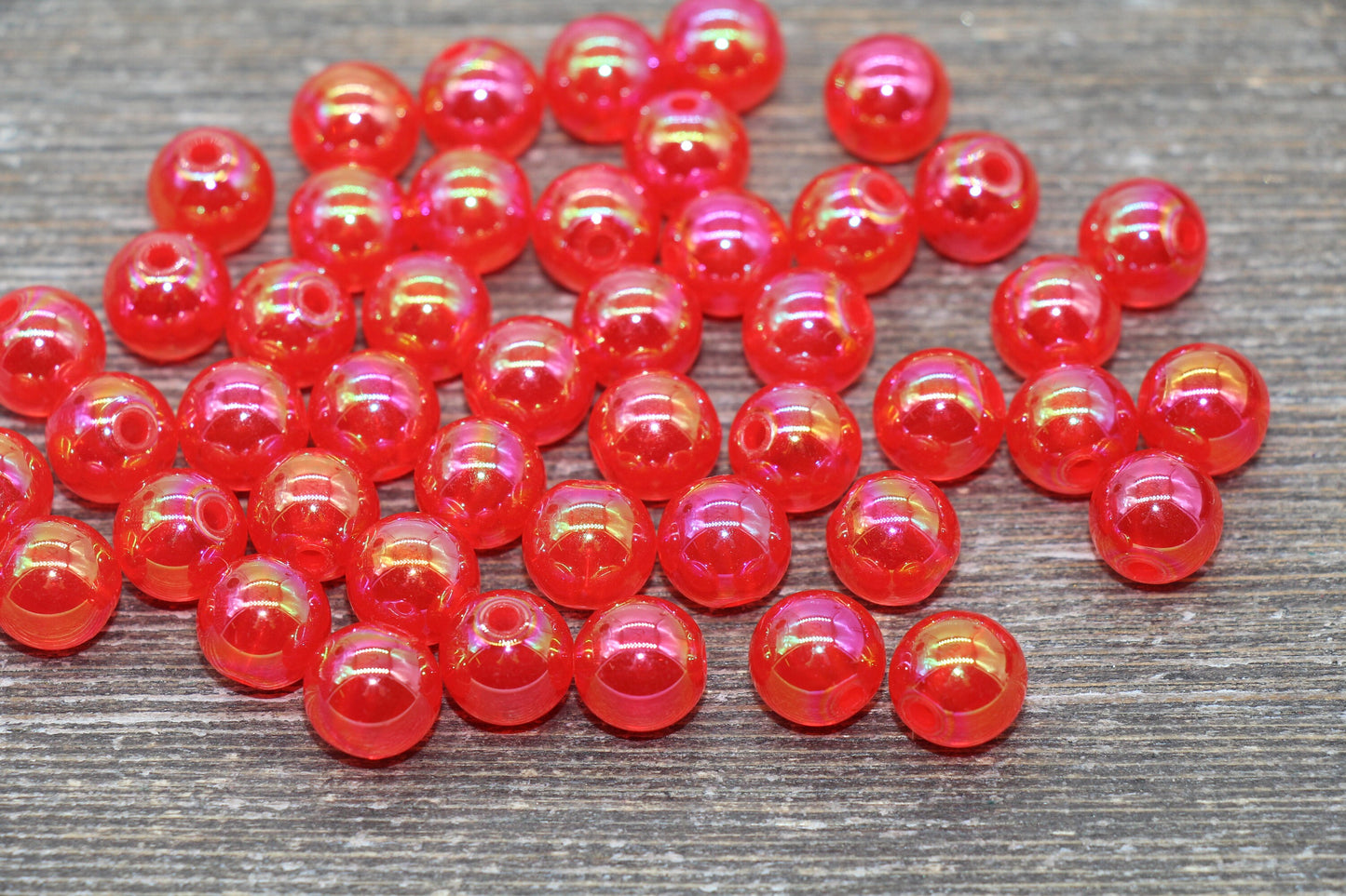 10mm Jelly Red AB Gumball Beads, Iridescent Acrylic Loose Beads, Bubblegum Beads, Chunky Beads, Smooth Round Plastic Beads #1771
