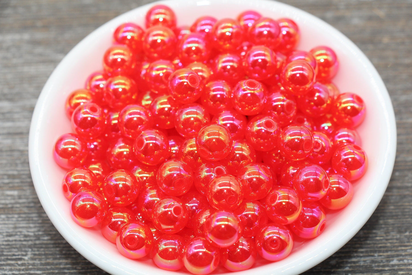 10mm Jelly Red AB Gumball Beads, Iridescent Acrylic Loose Beads, Bubblegum Beads, Chunky Beads, Smooth Round Plastic Beads #1771