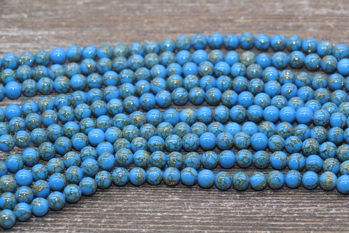 Gold Lace Turquoise Beads, Blue Gemstone Beads, Gemstone Smooth Round Beads, Sizes 4mm 6mm 8mm 10mm 12mm, 15.5 inch, #211