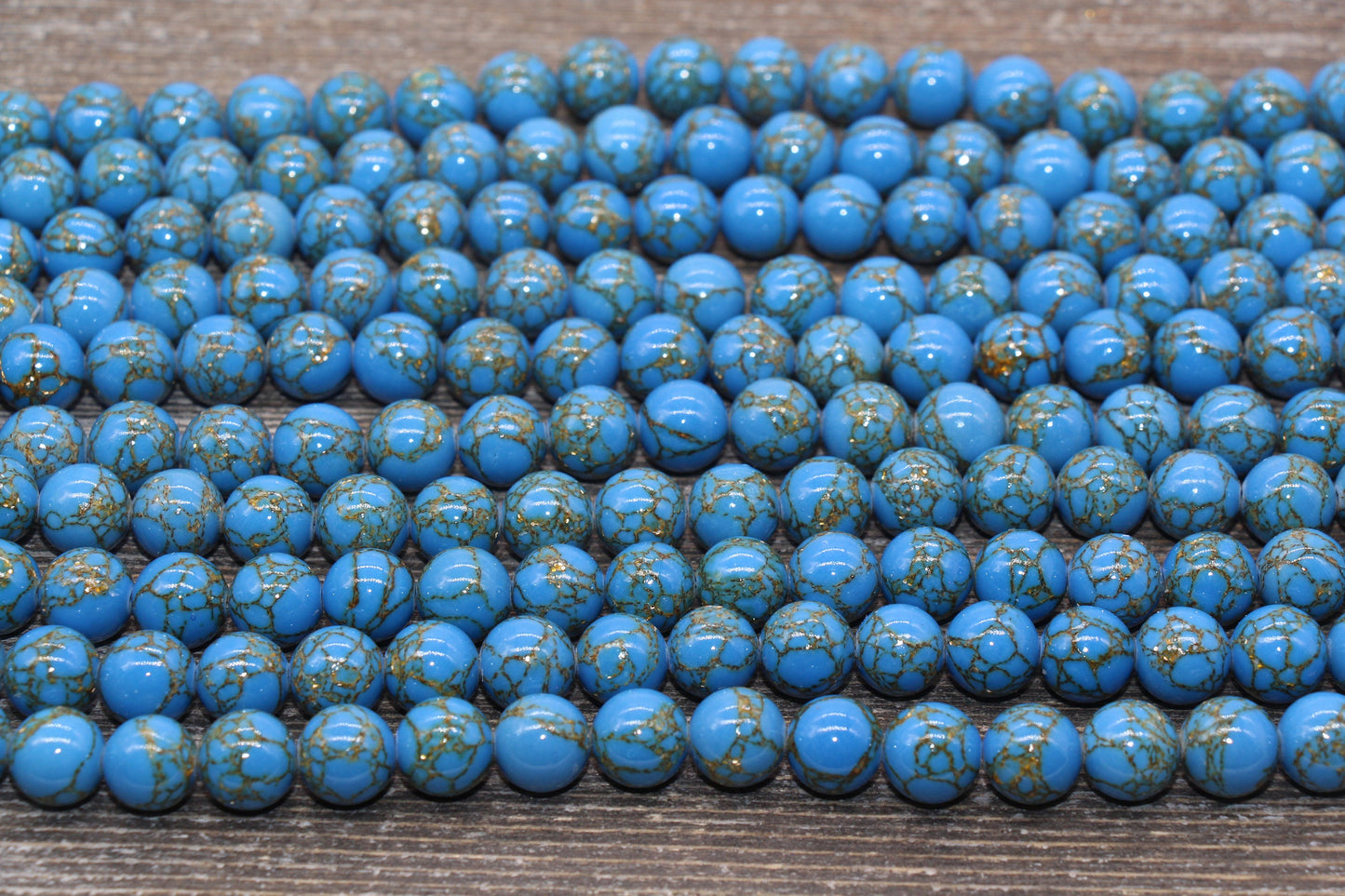 Gold Lace Turquoise Beads, Blue Gemstone Beads, Gemstone Smooth Round Beads, Sizes 4mm 6mm 8mm 10mm 12mm, 15.5 inch, #211