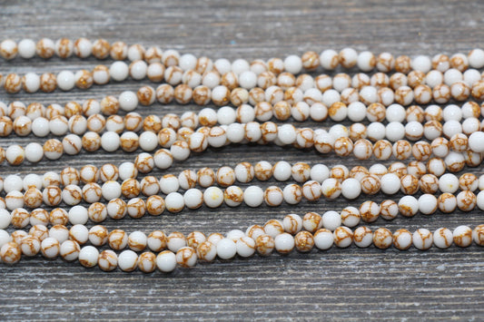 Gold Lace Turquoise Beads, White Turquoise with Gold Lace Gemstone Beads, Smooth Round Beads, Sizes 4mm 6mm 8mm 10mm 12mm, 15.5 inch, #210